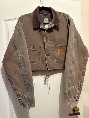 Carhartt Brown Distressed Cropped Canvas Jacket